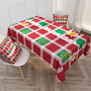 Nordic red plaid Christmas tablecloth and cushions with Merry Christmas snowflake patterns