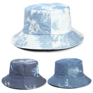 Bucket Hat Cotton Reversible Tie Dye Denim Blue Sun Protection Foldable Summer Outdoor Travel Style For Women
