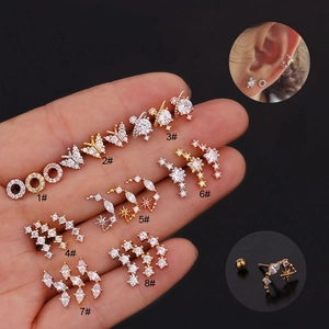 Orecchini Piercing Cartilagine Acciaio Inossidabile Zircone Farfalla Luna Stella Chiusura A Vite Per Donna