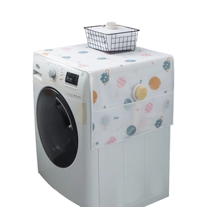 Waterproof refrigerator dust cover with space print and convenient side storage pockets