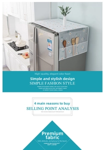 Waterproof floral refrigerator dust cover with side storage pockets for kitchen tools