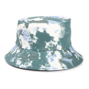 Tie-dye reversible bucket hat in green, blue and white cotton fabric for casual sun protection