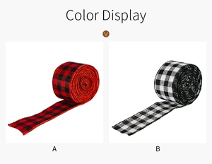 Detail view of red-black and black-white plaid ribbons with high texture and woven edges