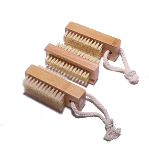 Double Sided Nail Cleaning Brush Natural Boar Bristle Sisal Beech Wood Bamboo Handle With Cotton Rope For Hand Manicure