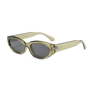 Retro Olivgrüne Cat-Eye-Sonnenbrille mit ovalem Rahmen und Metallakzenten am Bügel