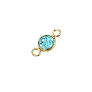 Detailed view of 6mm gold-plated stainless steel connector with blue shimmering faux opal