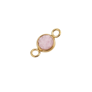 Detail of 6mm gold plated stainless steel connector with pink druzy stone for DIY jewelry