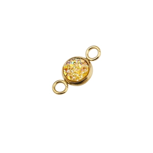 Macro shot of gold stainless steel 6mm charm connector with sparkling resin druzy center