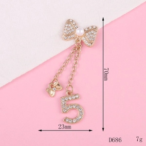 Bowknot pendant with rhinestone number 5 tassel for DIY phone case accessories