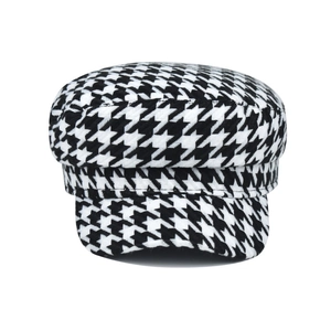 Casquette de marin rétro britannique pour femme avec motif pied-de-poule classique