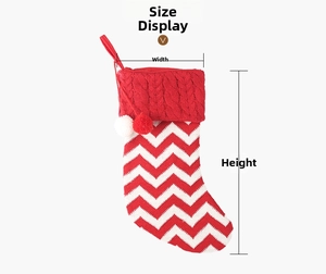 Size specifications of knitted red and white Christmas stocking with pompom details
