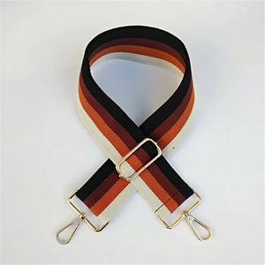 Adjustable striped wide shoulder strap with golden hardware for crossbody bags