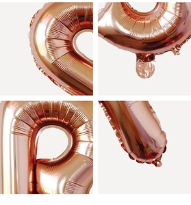 Detailed macro shots of rose gold MISS TO MRS foil balloons showing metallic texture