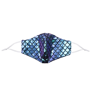 Holographic mermaid scale fabric face mask with blue-purple laser gradient finish
