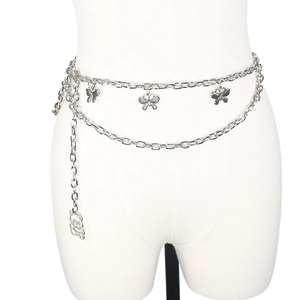 Damen Schmetterling Kettengürtel Silber Metall Taille Glied Mehrschichtig Punk Y2K Kreuz Bär Anhänger Verstellbar
