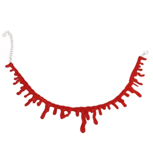 Close-up of Halloween red dripping blood necklace with silver chain and lobster clasp