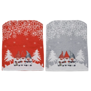 Christmas chair back covers with red and gray cartoon gnomes and snowflake patterns