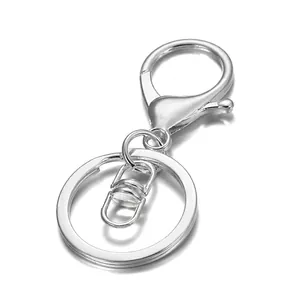 Polished silver alloy keychain with swivel lobster clasp and 30mm flat split ring set
