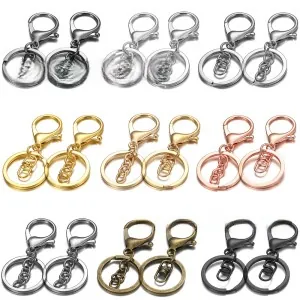 DIY metal keychain set with lobster clasps and rings in nine assorted plating colors