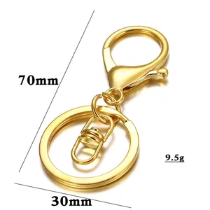 70mm gold metal lobster clasp keychain with 30mm split ring for DIY jewelry making