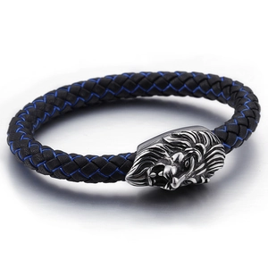 Men Braided Leather Bracelet With Stainless Steel Lion Skull Head Retro Punk Bangle Jewelry Gift For Male