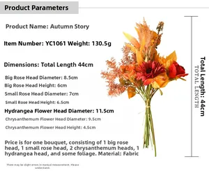 Detail showing artificial autumn bouquet specifications with roses and gerberas