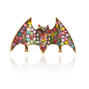 Vintage bat brooch with colorful rhinestones and gold alloy plating for fashion accessories