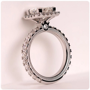 Luxury Square Cushion Cut Zirconia Halo Ring Rhodium Plated Copper Milgrain Engagement Jewelry For Women