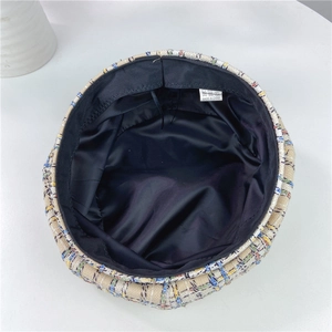Colorful plaid tweed beret hat with silk satin lining and adjustable strap for women
