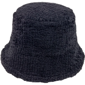 Thick black faux lamb wool bucket hat for women with warm winter thermal design