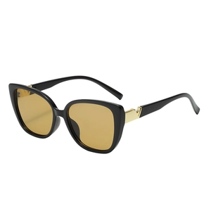 Classic black square oversized sunglasses with yellow lenses and gold V accents