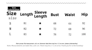 Detailed size chart for the solid color backless mini dress with bust and hip measurements
