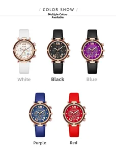 Detailed color show of five quartz watches featuring leather straps and three-eye dials