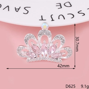 Silver crown alloy accessory with pink rhinestones and crystals, size 42mm x 30.7mm