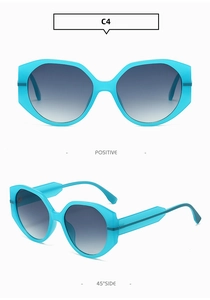 Détail de lunettes de soleil bleu vif transparentes avec verres dégradés gris C4