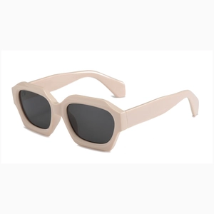 Retro cream square sunglasses with thick frames and dark lenses for men and women