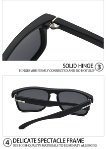 Close-up of durable metal hinge and matte black polarized sports sunglasses frame