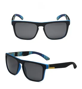 Detail of polarized sports sunglasses with black-blue frame and matte finish