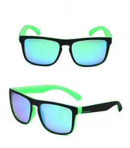 Macro detail of polarized cycling sunglasses featuring green mirrored lenses and sport frames