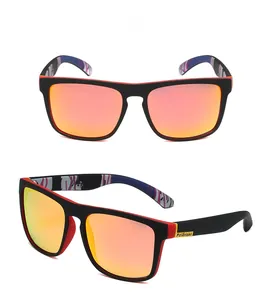 Polarized sports sunglasses with matte black frame and orange-red mirrored lenses