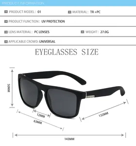 Detailed size chart and dimensions of polarized cycling sunglasses with UV protection
