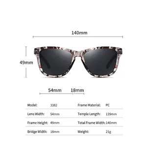 Polarized sunglasses model 3382 with detailed frame dimensions for a perfect fit