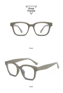Detail view of square gray plastic sunglasses with silver metal side hinge decoration