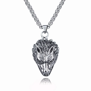Collana con Pendente a Testa di Lupo in Acciaio Inossidabile Vintage Punk Gotico Argento per Uomo Gioielli Unisex Regalo