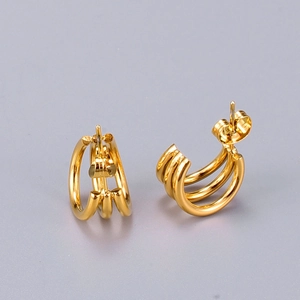 Minimalist 18K gold plated triple line curved hoop earrings for women in chic style