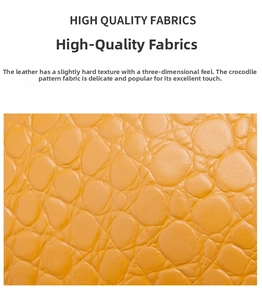 Macro detail of high quality yellow crocodile embossed leather with sharp texture