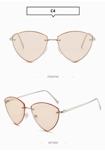 Vues de face et à 45 degrés de lunettes de soleil triangle sans monture à verres orange