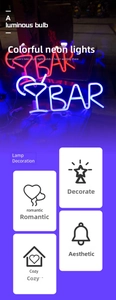Blue and pink LED neon BAR sign with cocktail glass silhouette for party wall decor