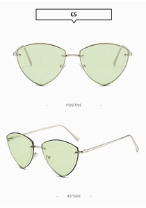 Vues détaillées de face et de côté de lunettes de soleil triangle sans monture vert clair