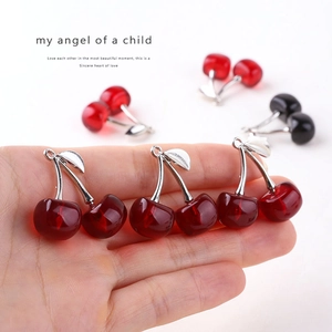 Realistic Cherry Charms Resin Fruit Pendants With Alloy Silver Stem For DIY Jewelry Making Sweet Accessories